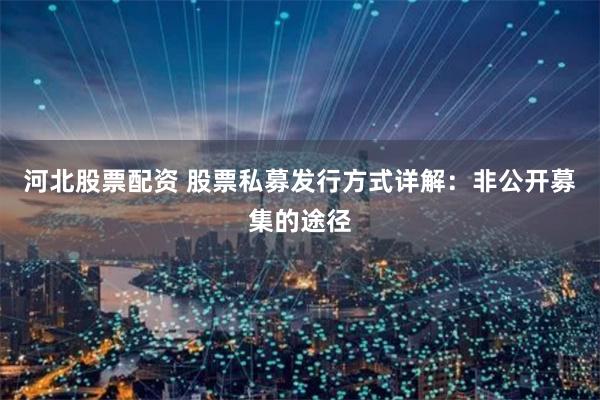 河北股票配资 股票私募发行方式详解：非公开募集的途径